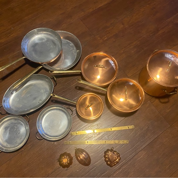 Vintage Copper Cookware Set + Copper Colander – Large Lot - Picture 3 of 5